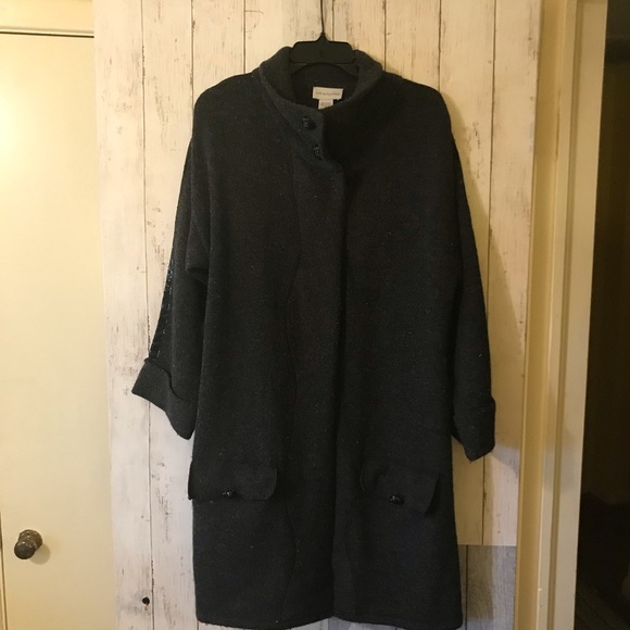 Soft Surroundings 100% Merino Wool Duster Cardigan Gray Sequin Sleeve - Picture 2 of 15